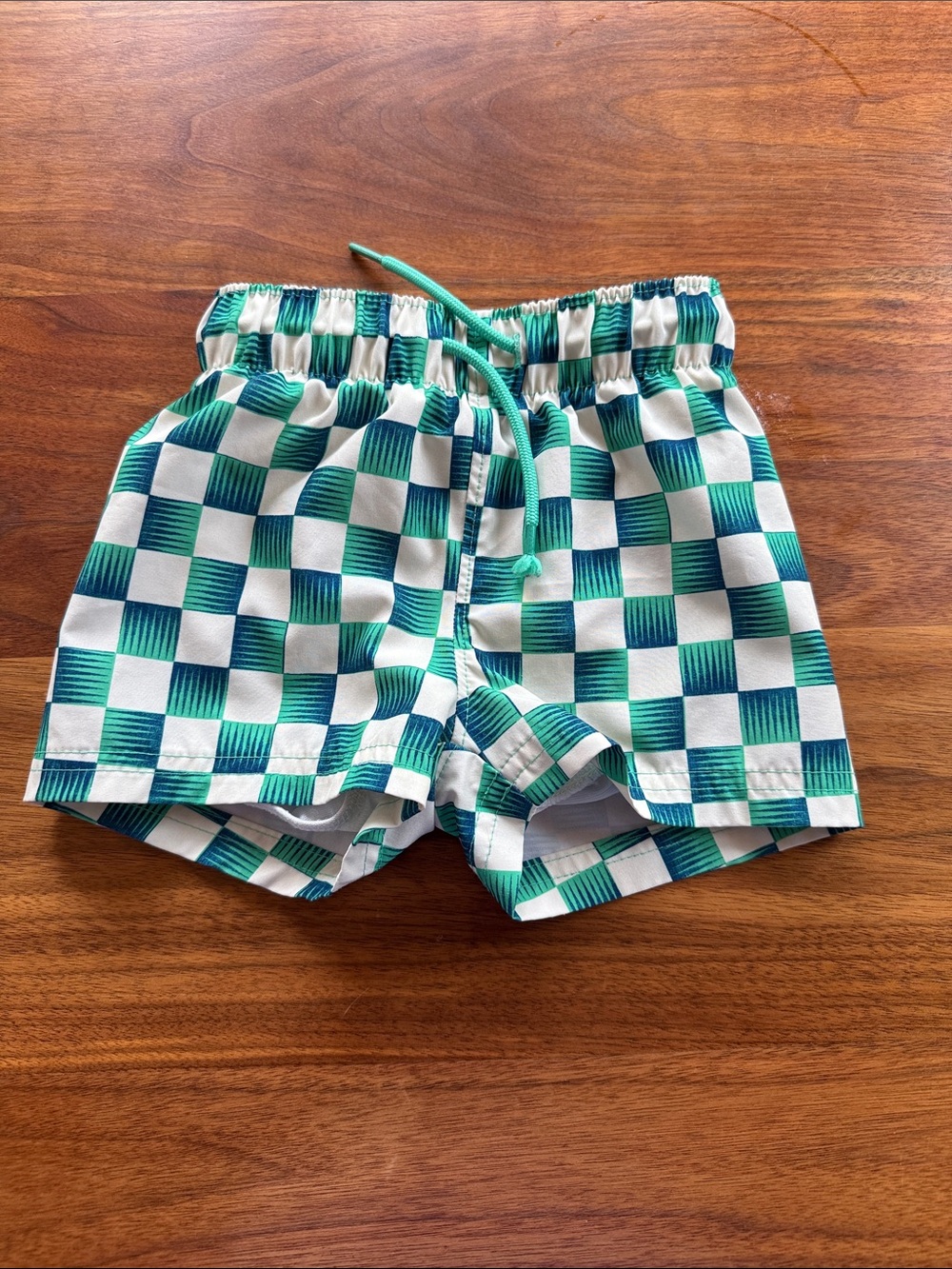 Old Navy Green & White Checkerboard Swim Trunks